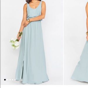 Show Me Your Mumu Kendall Maxi Bridesmaid Dress in Silver Sage Crisp